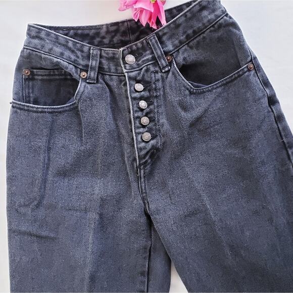 Vintage Pepe London Black Rigid Denim High Rise Straight Jeans W24 5/6 - Picture 3 of 16